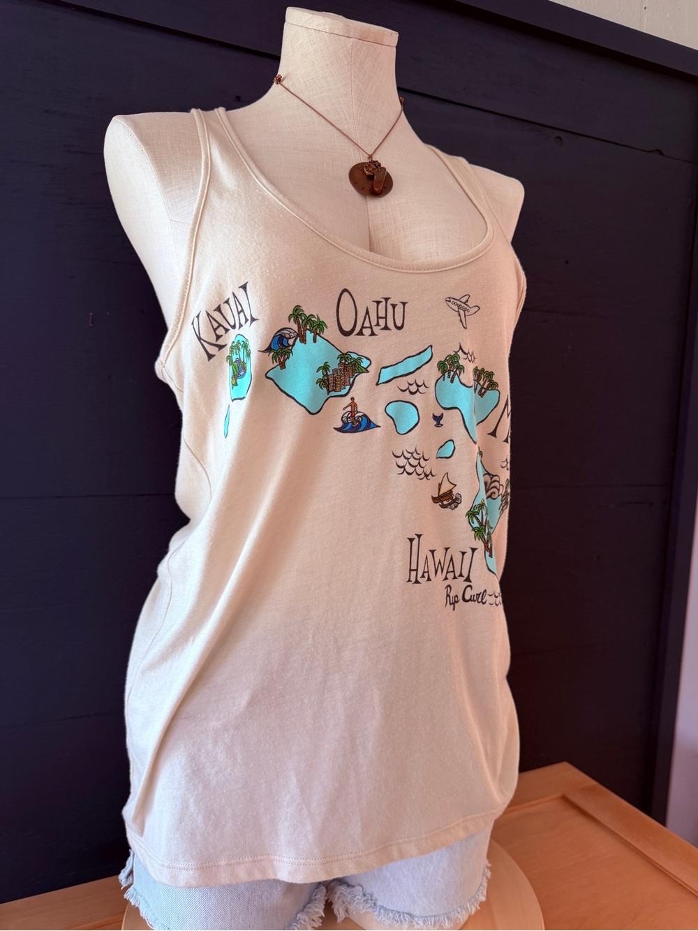EUC Rip Curl Cream Tank Top colab with Heather Brown collectors item size med